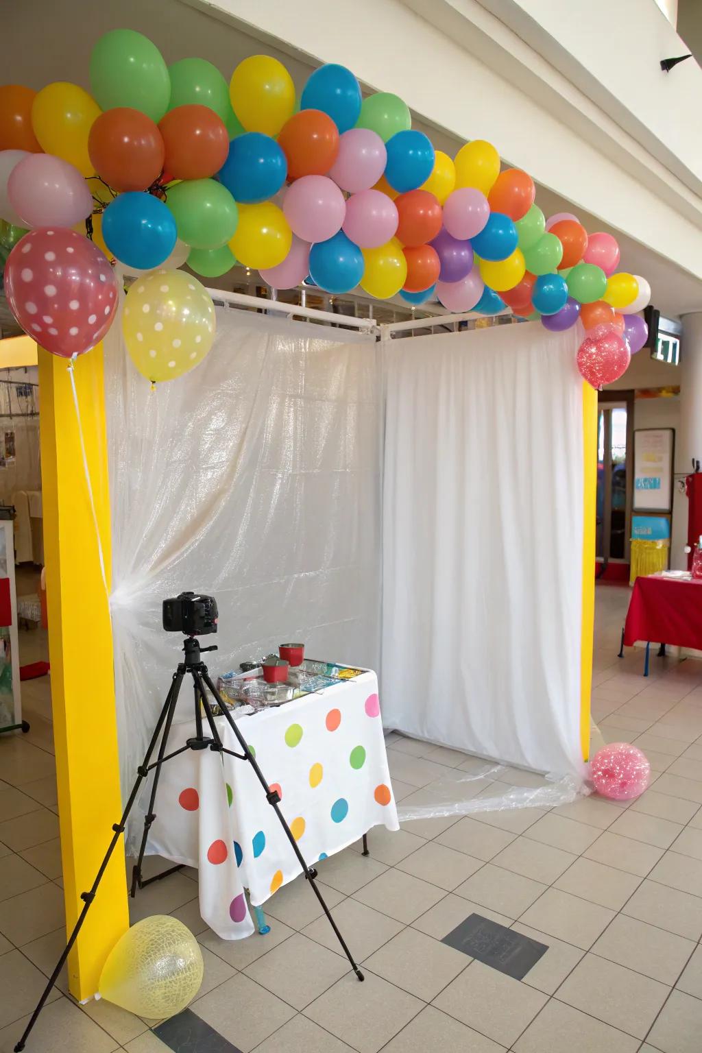 Design a playful picture spot backdrop using tablecloths.