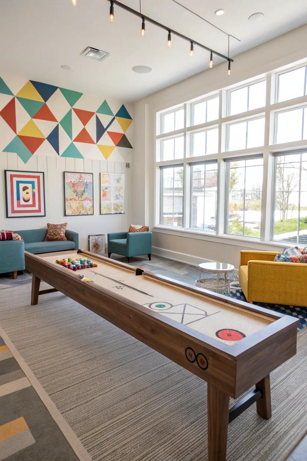 An amusement zone including a stylish slide disk table.