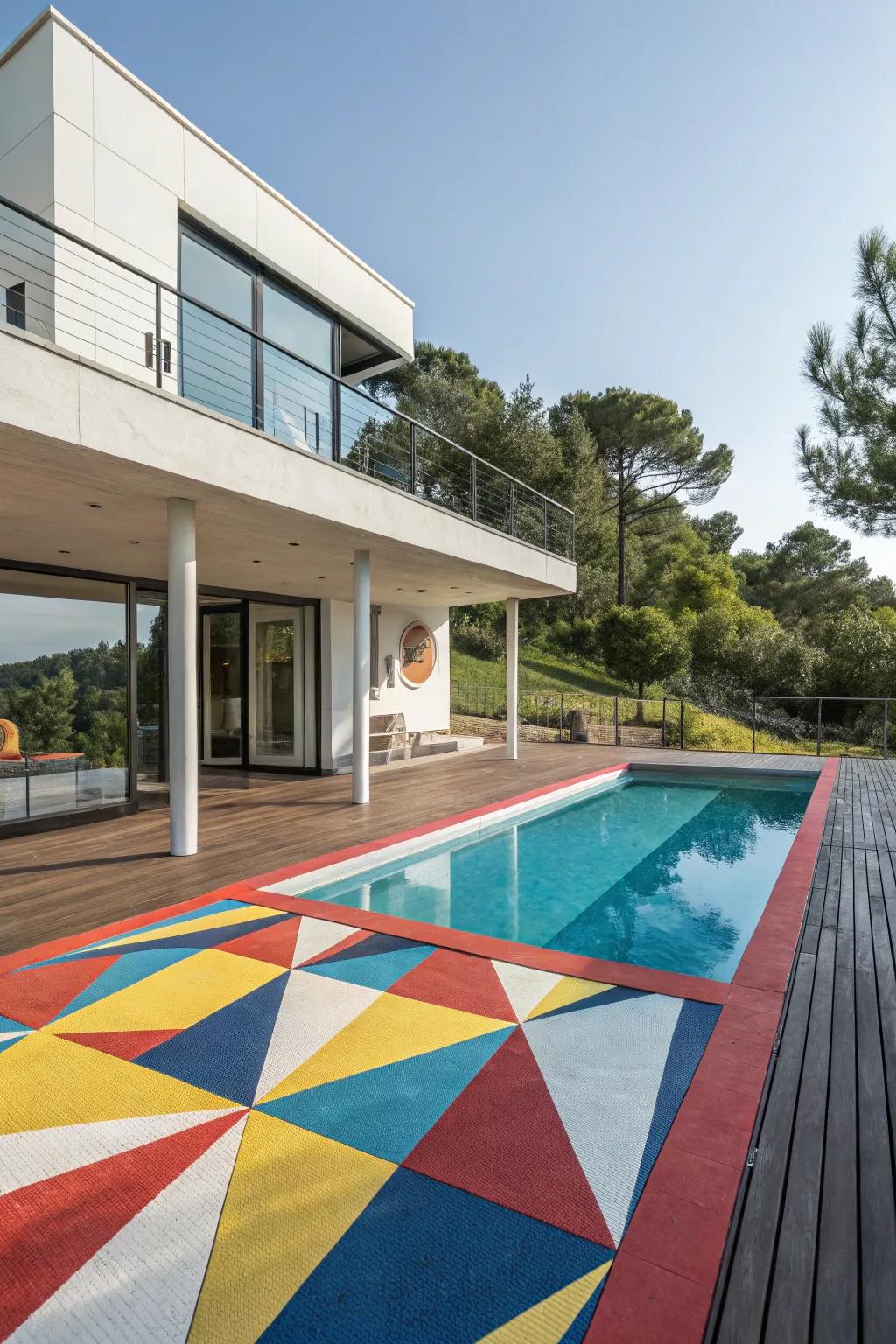 Geometric patterns create a dynamic impact.