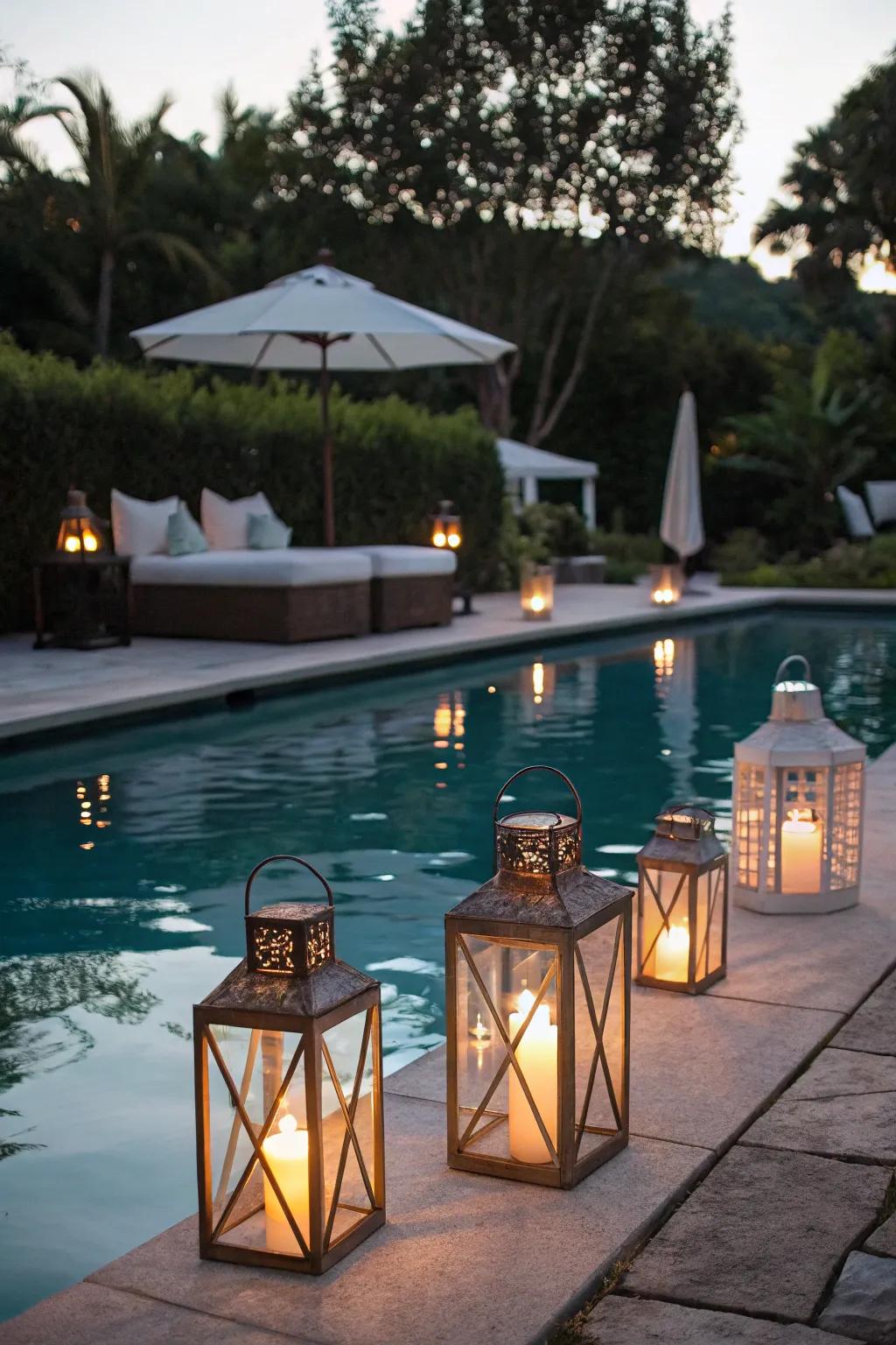 Custom lanterns enrich your pool sector with unparalleled allure.