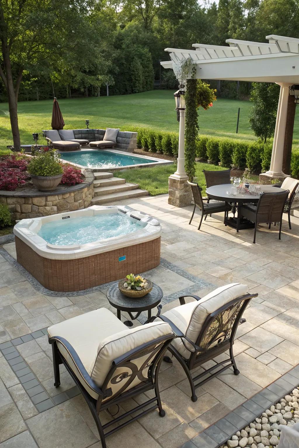 A heated immersion tub introduces an element of opulence to your poolside journey.