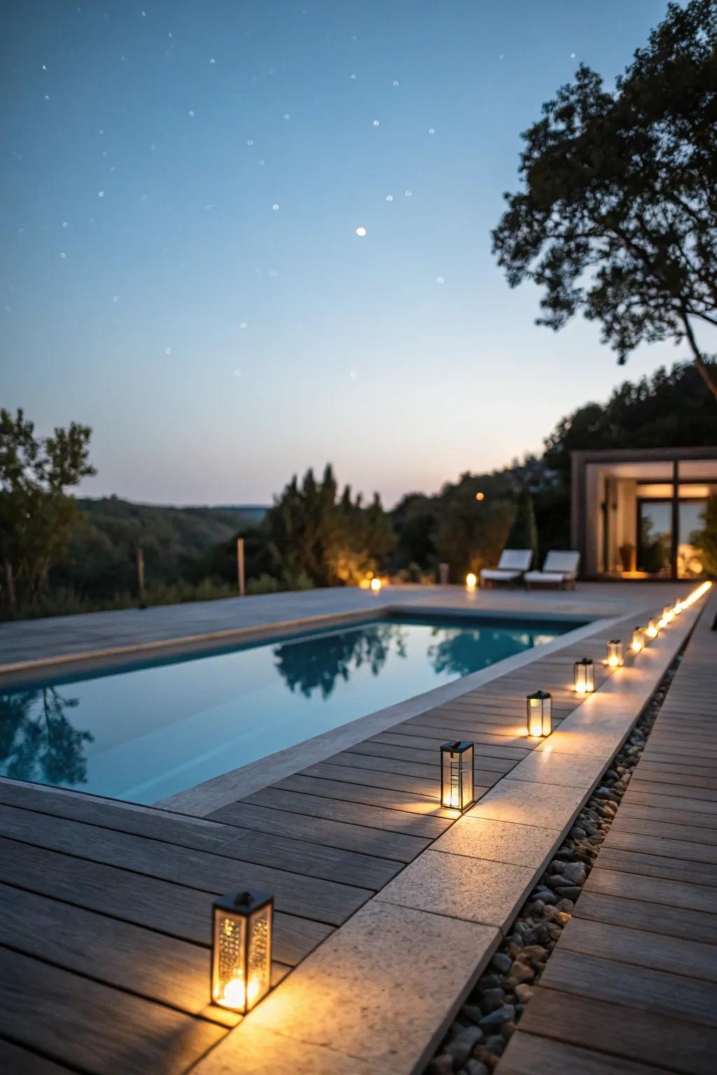 Lighting accents enhance your pool area at night.