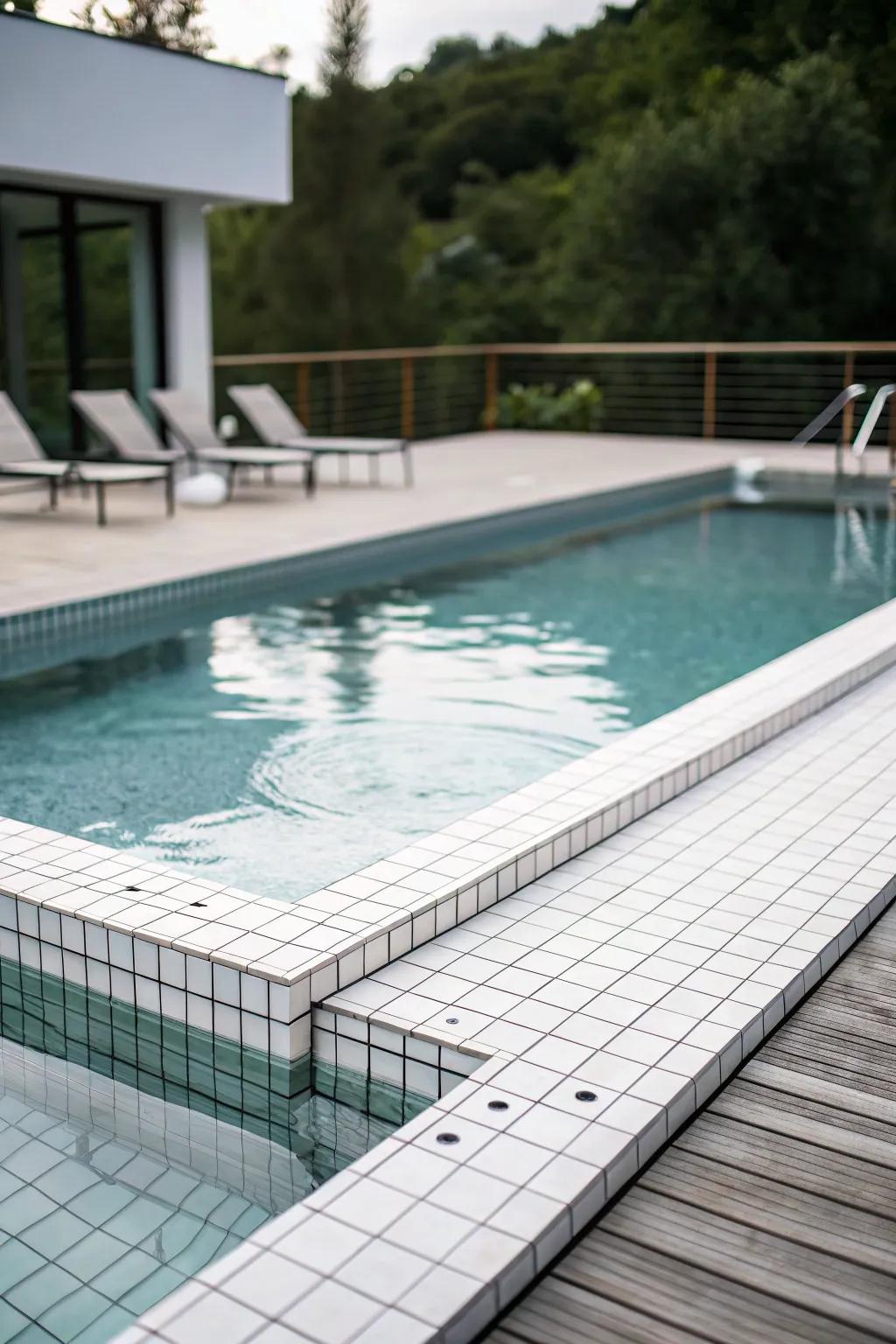 Minimalist surfaces center on simplicity and tidy forms for a tranquil pool setting.