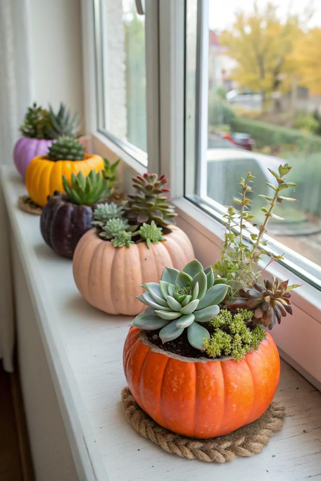 Pumpkins changed into charming planters.