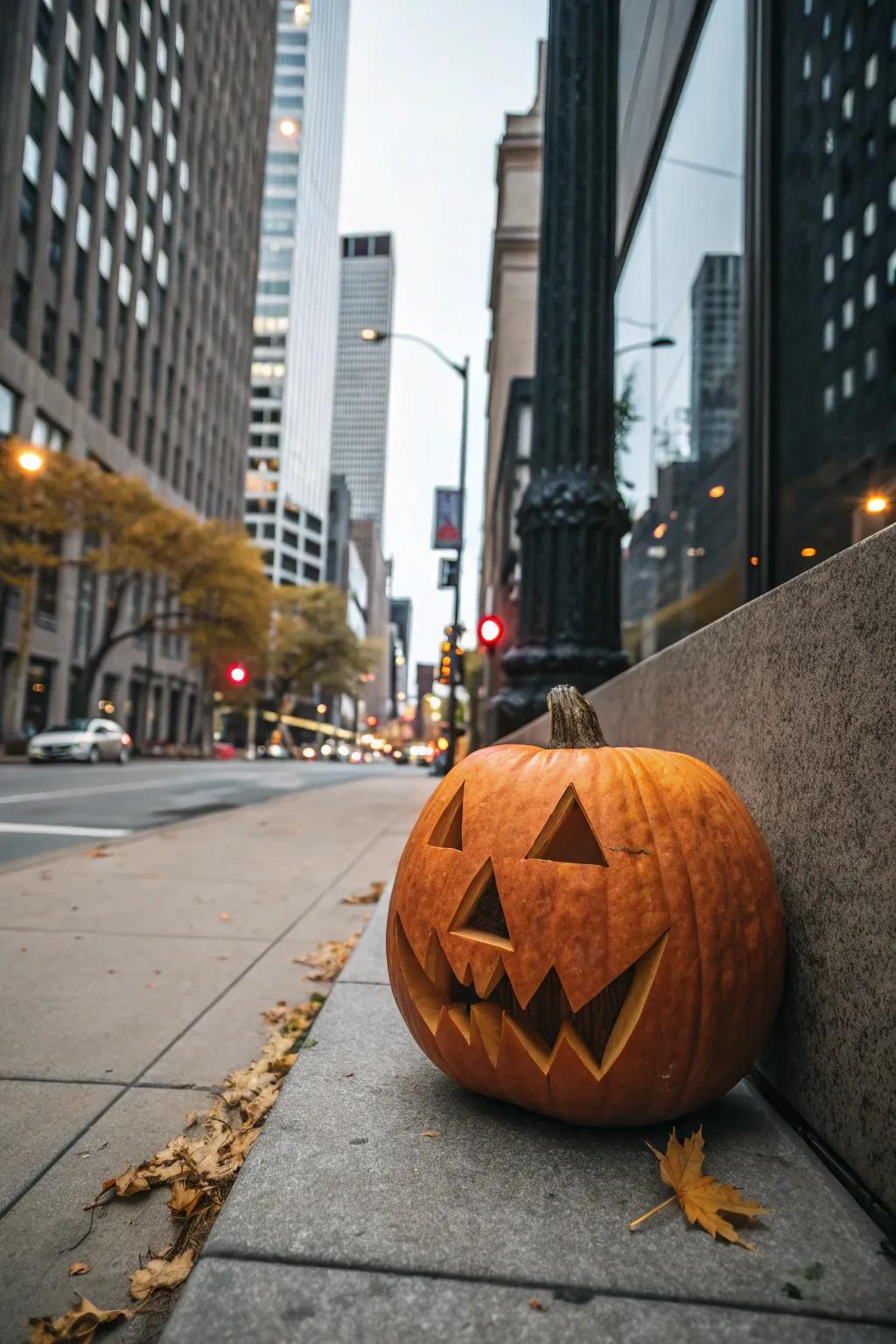 Funky geometric pumpkin visage making a striking statement.