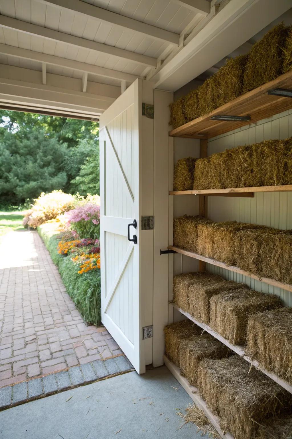 An outdoor shed offers a lot of room to store food.