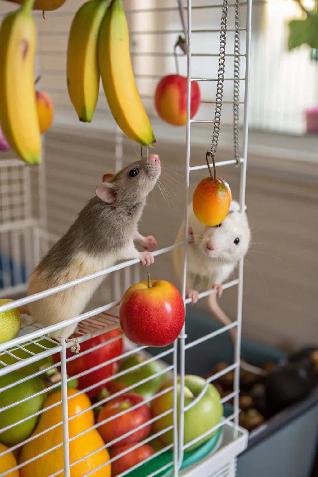 Suspended fruit offers both a flavorful and interactive experience.