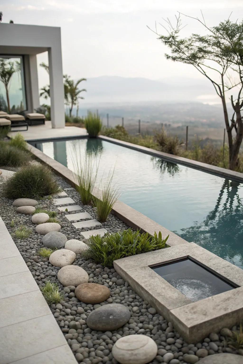 A Zen-inspired design grants a quiet poolside escape.