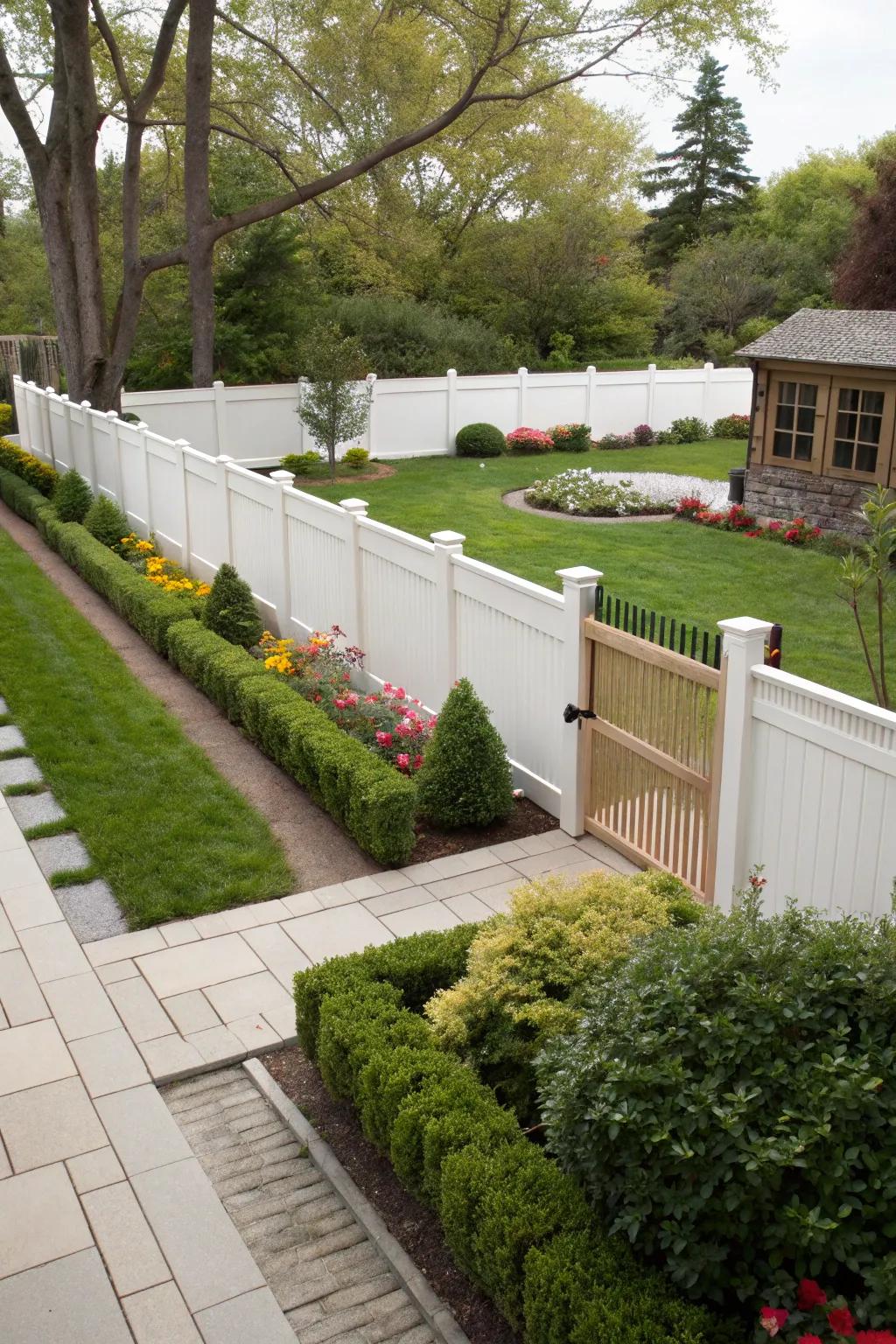 Open rail top polymer fences mix privacy with a touch of the open air.