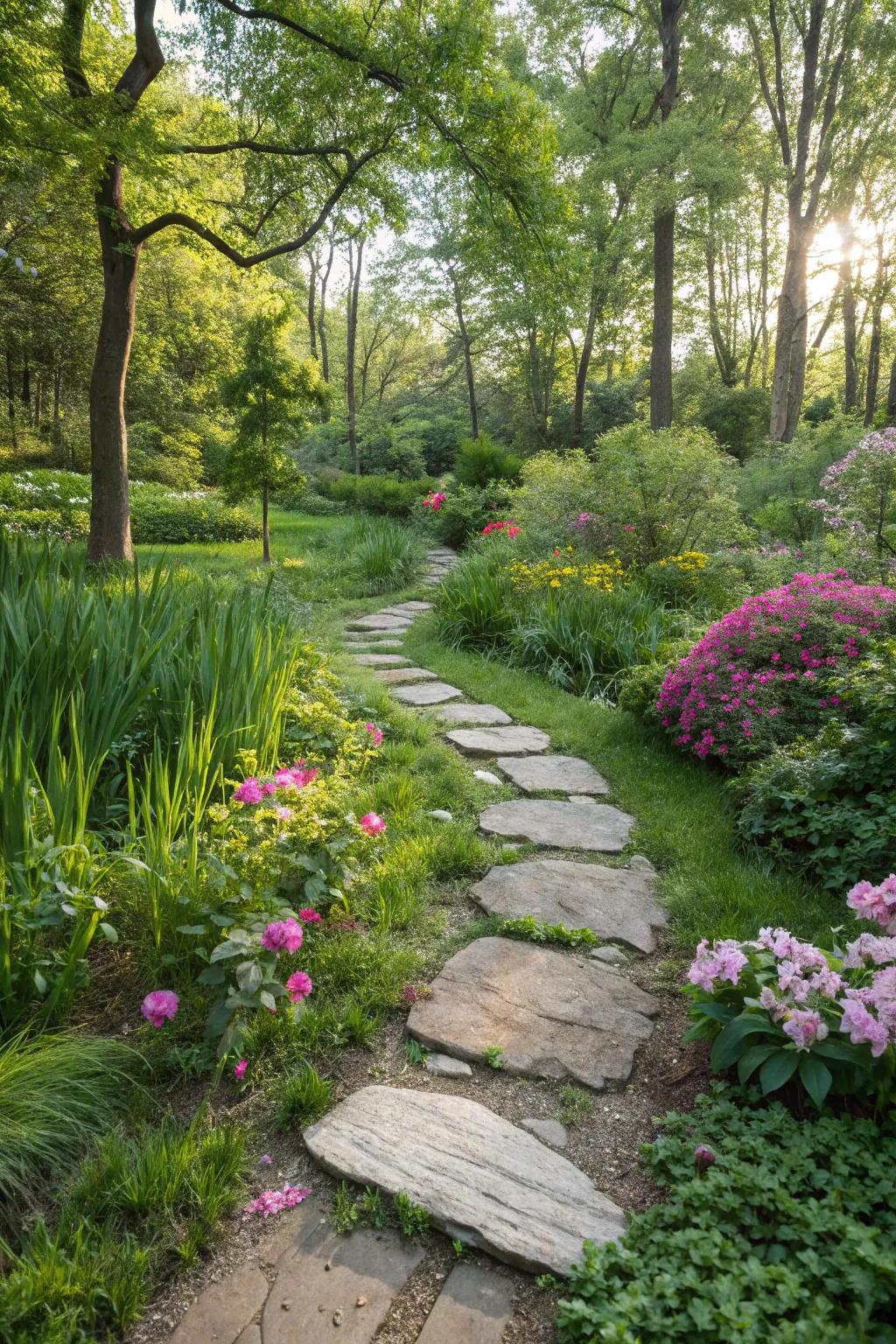 Stone stepping pads construct a charming and practical ground path.