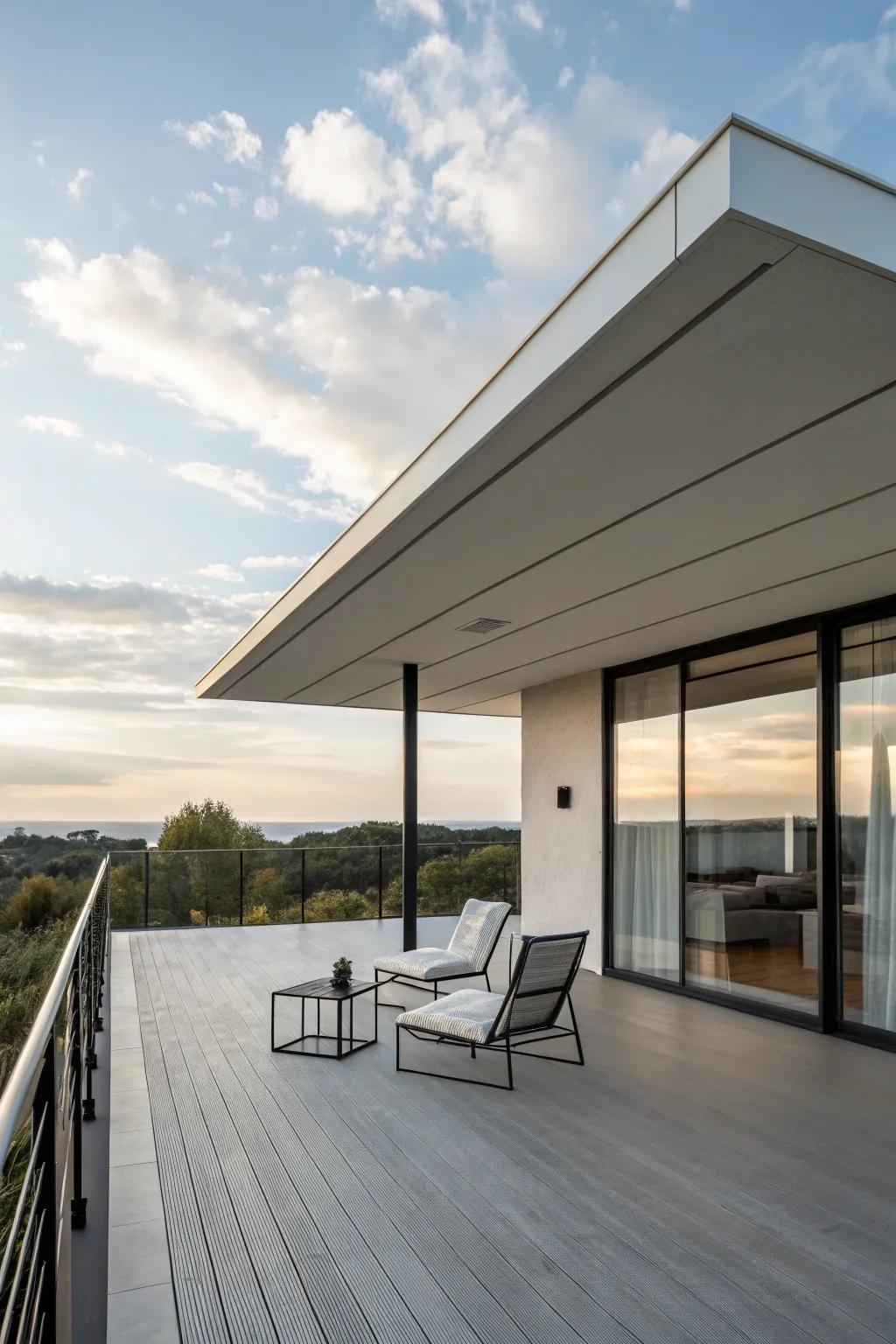 A flat roof delivers a polished and functional design for contemporary decks.