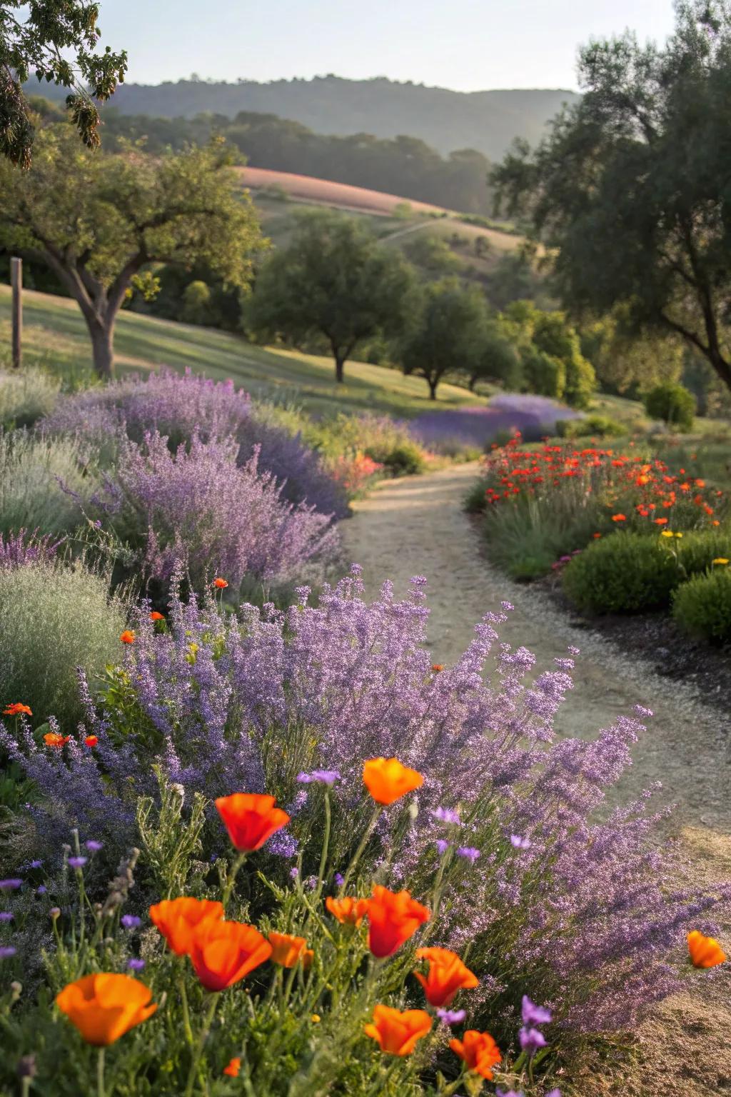 A playful garden scene featuring 'Silver Whisper' and vibrant blooms.