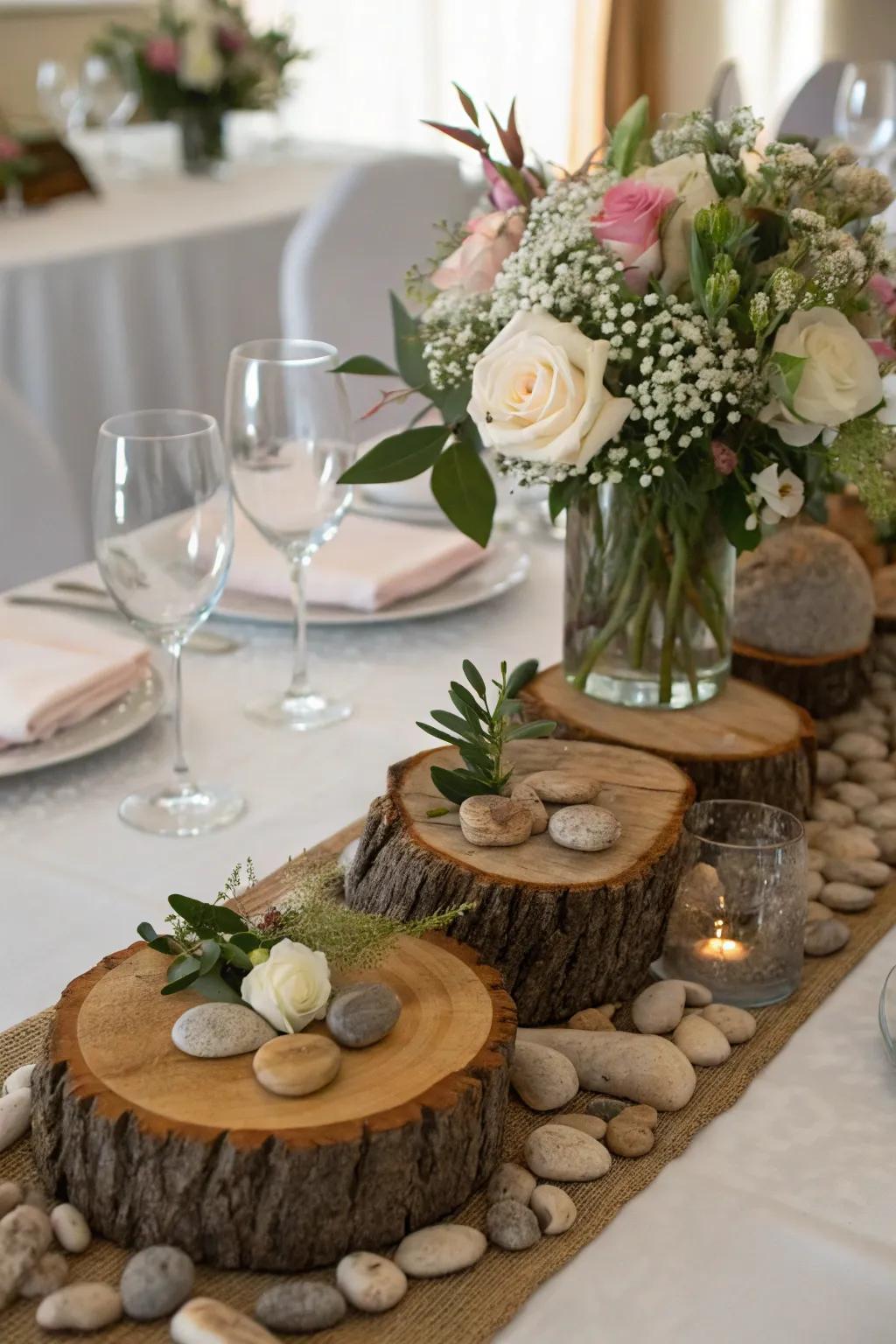 Natural components bring earthy charm to your tables.
