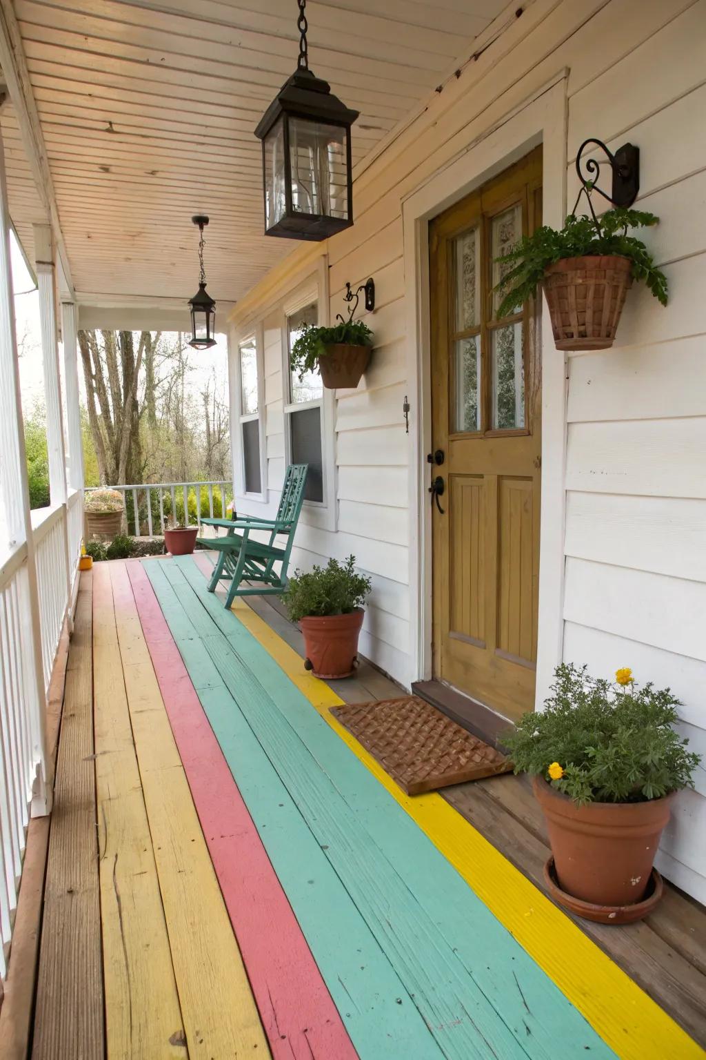 A splash of bright paint adds happy color to a rustic porch.