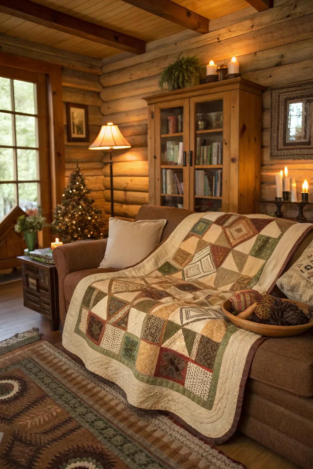 Handwrought weavings lend a personalized and snug component to rustic chambers.