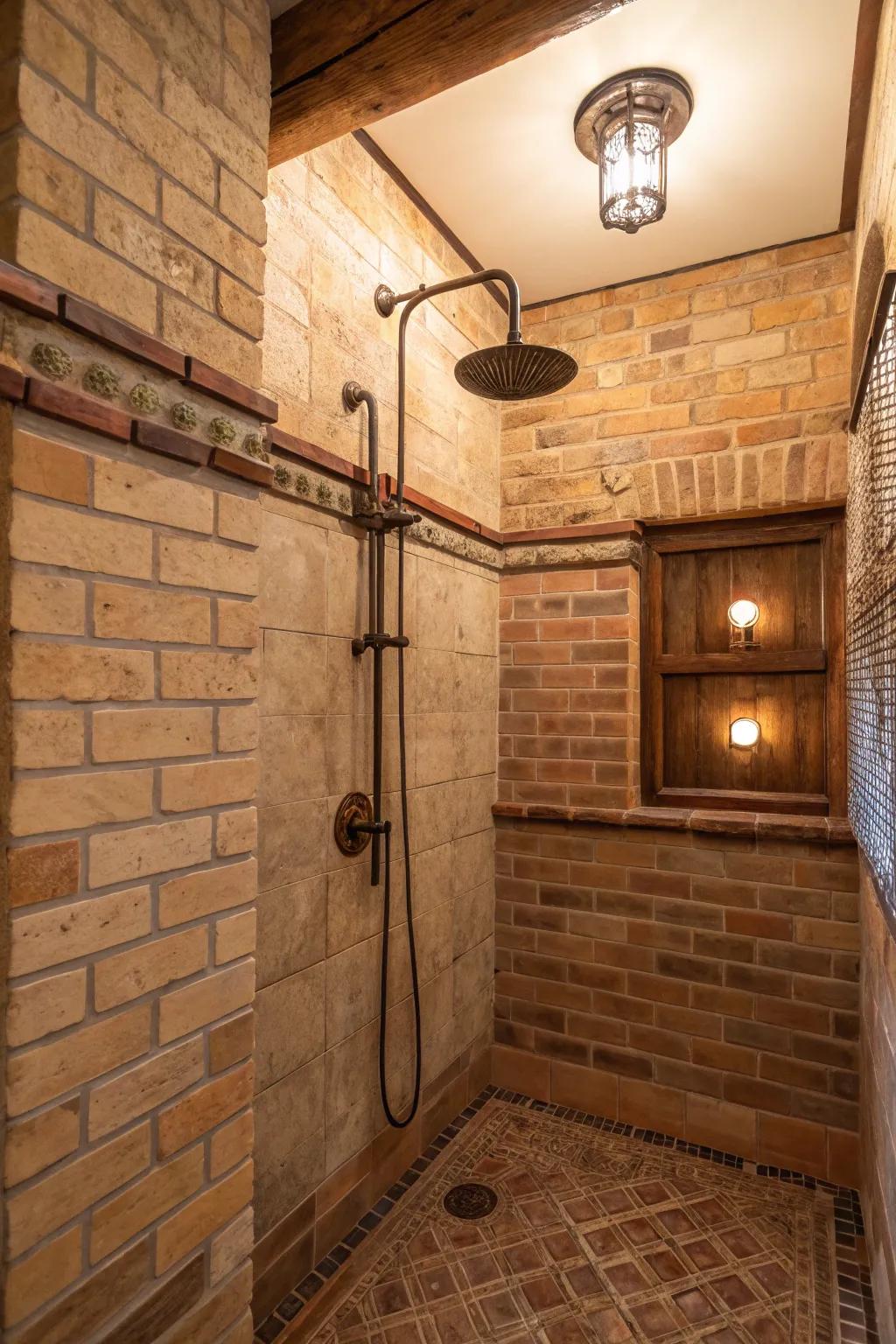 Block tiling ushers in a warm and inviting farmhouse vibe.