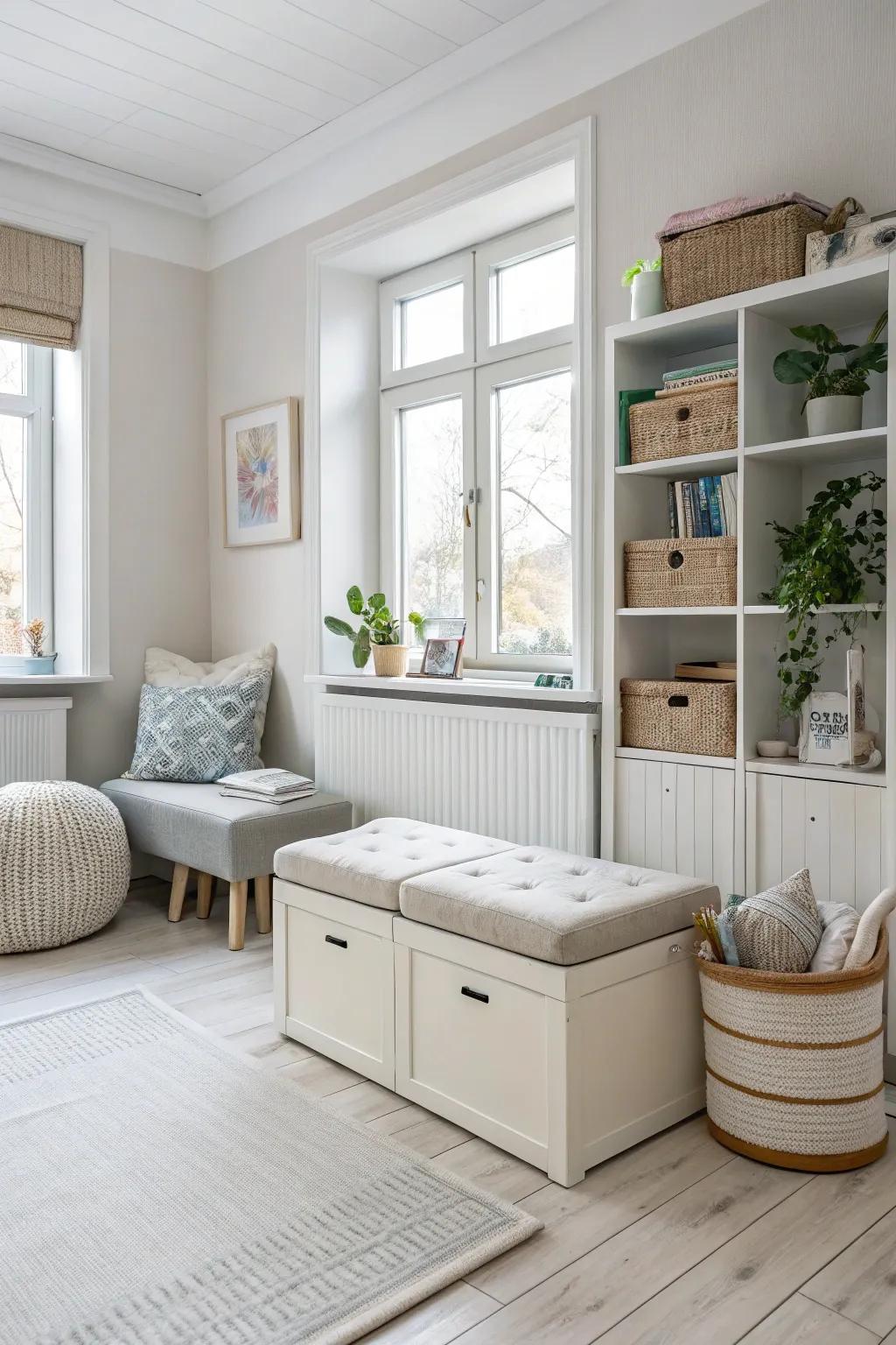 Versatile furniture enhances practicality to this Scandinavian space.