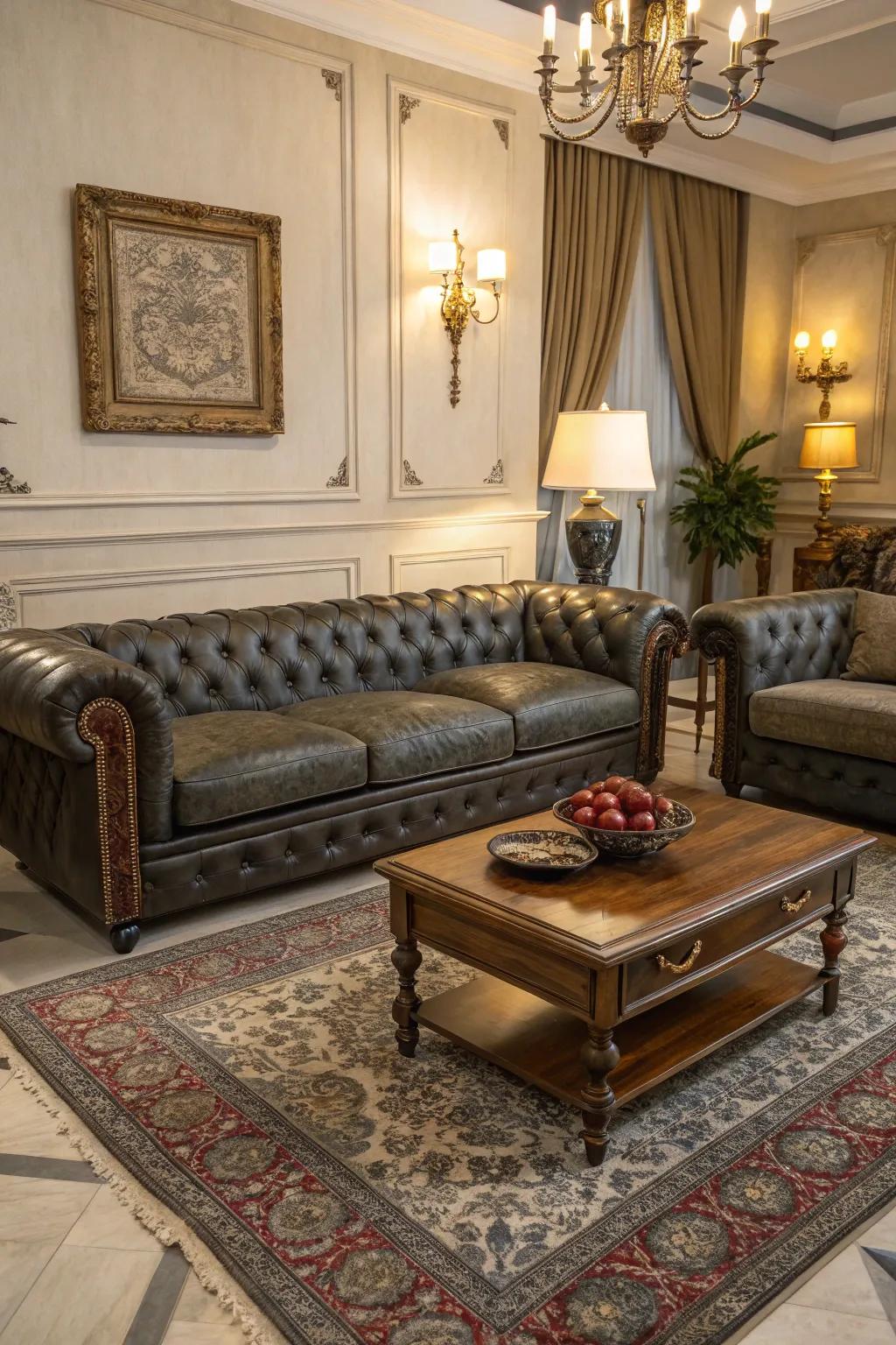 Chesterfield-style sectionals add timeless elegance to your living space.