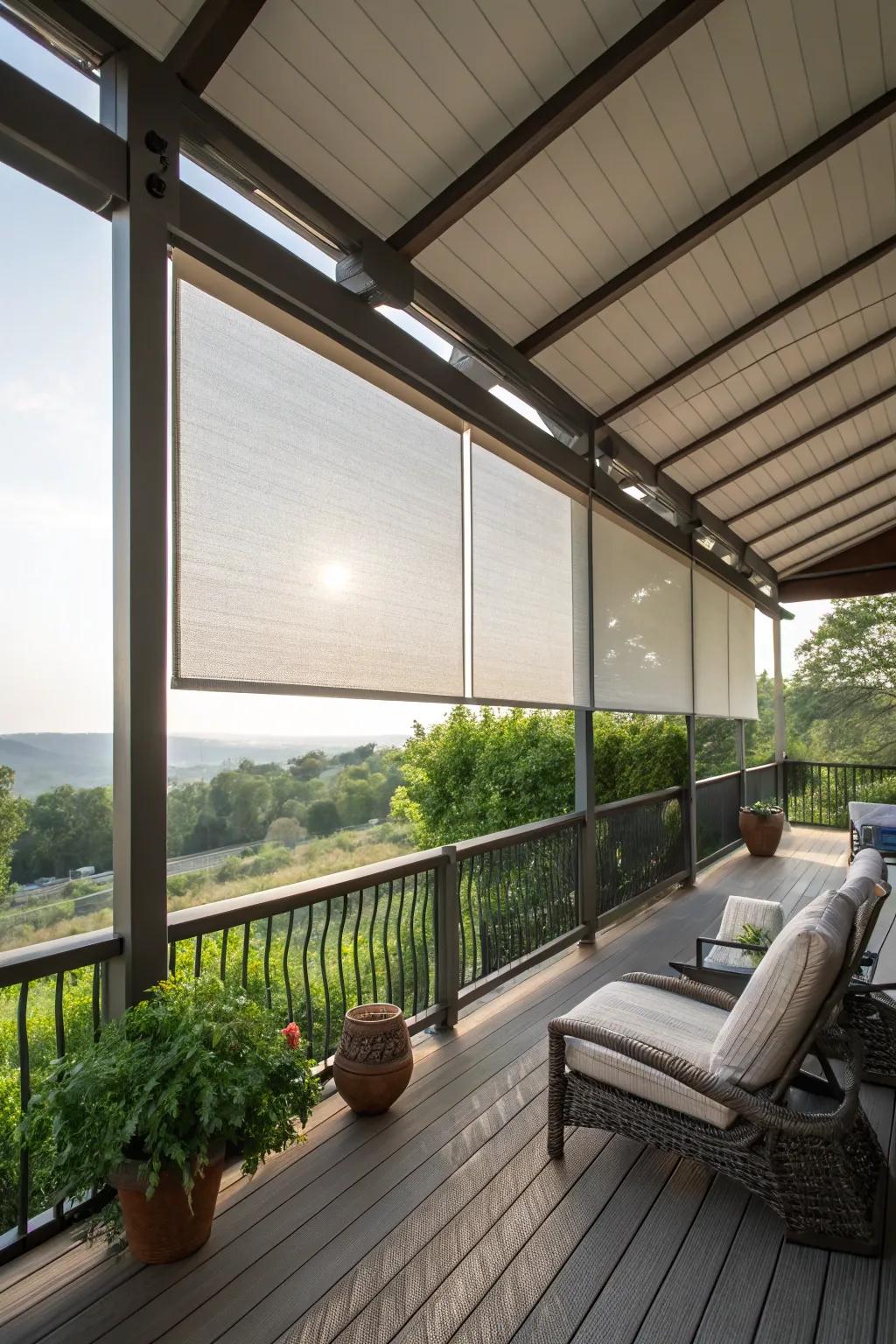 Outdoor blinds deliver modifiable solar security.