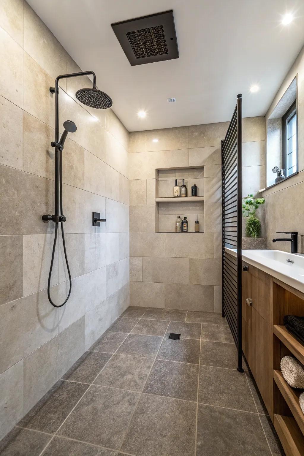 A wet room offers a luxury spa experience.