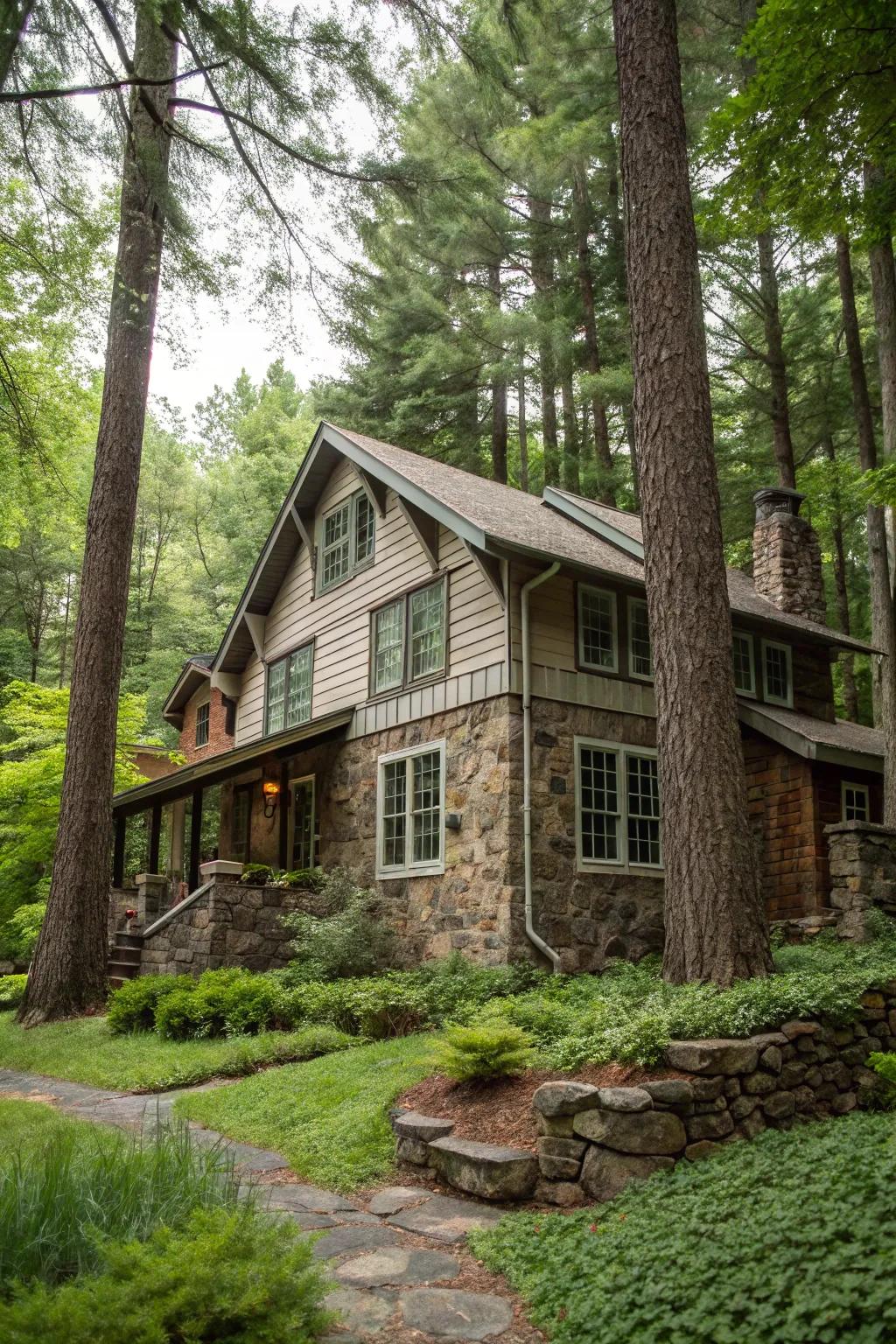 Rock and lumber fusion for a rustic charm.
