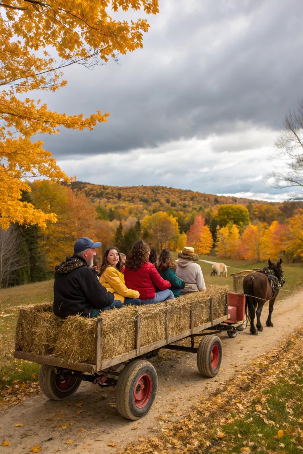 Hayrides convey dynamism and merriment to autumn sessions.