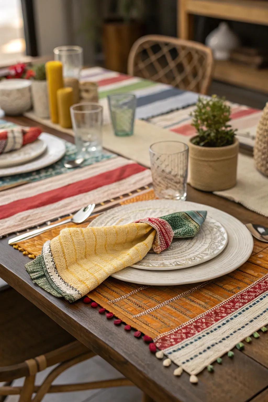 Layering different fabrics boosts depth and opulence, significantly enhancing the table's allure.