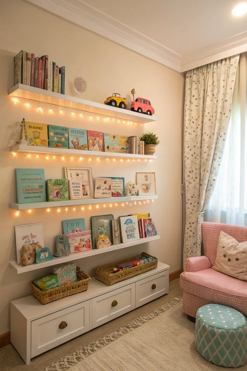 Racking furnishes functional storage and presentation avenues.