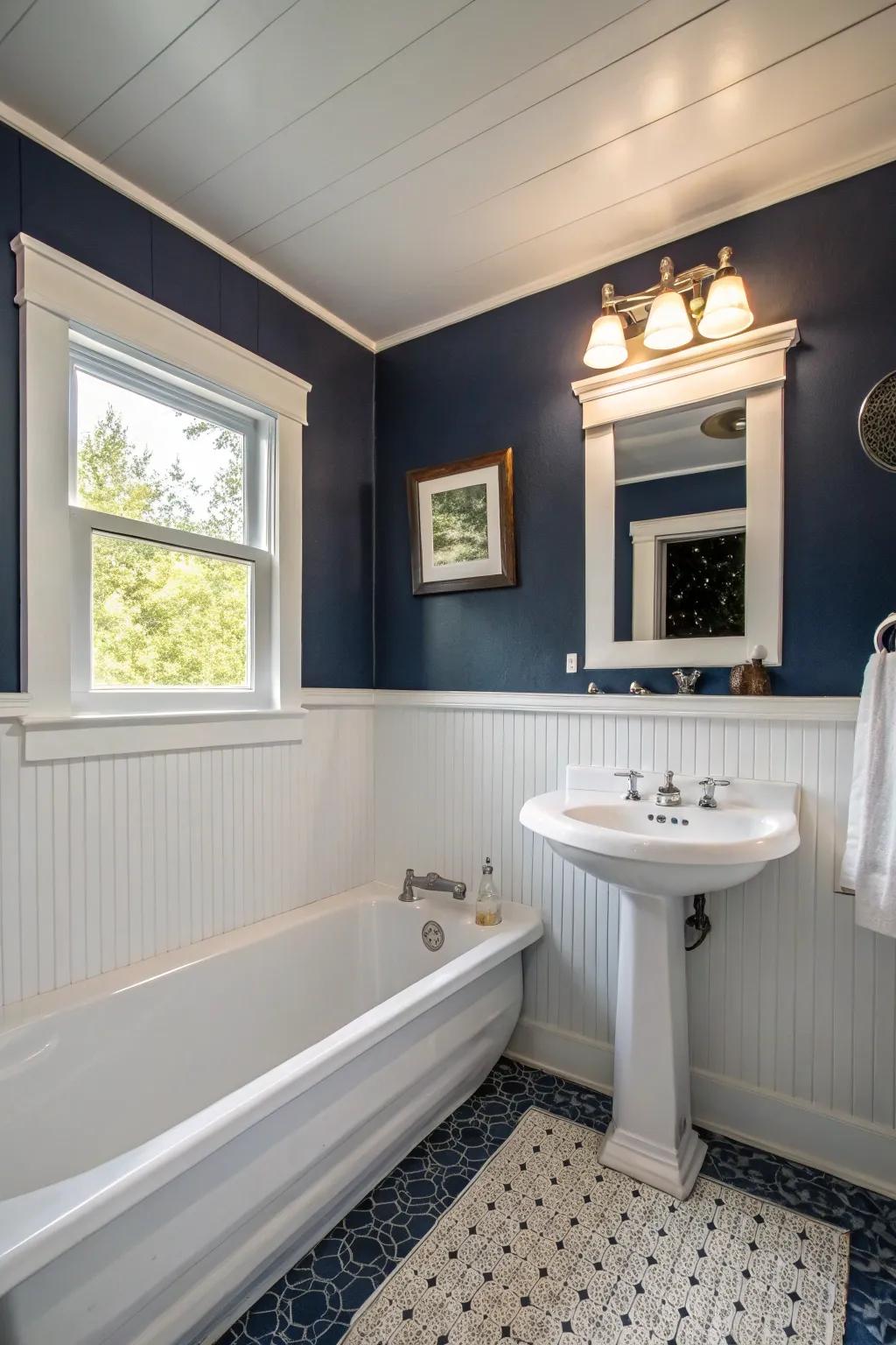 Navy blue creates a bold and classic look.