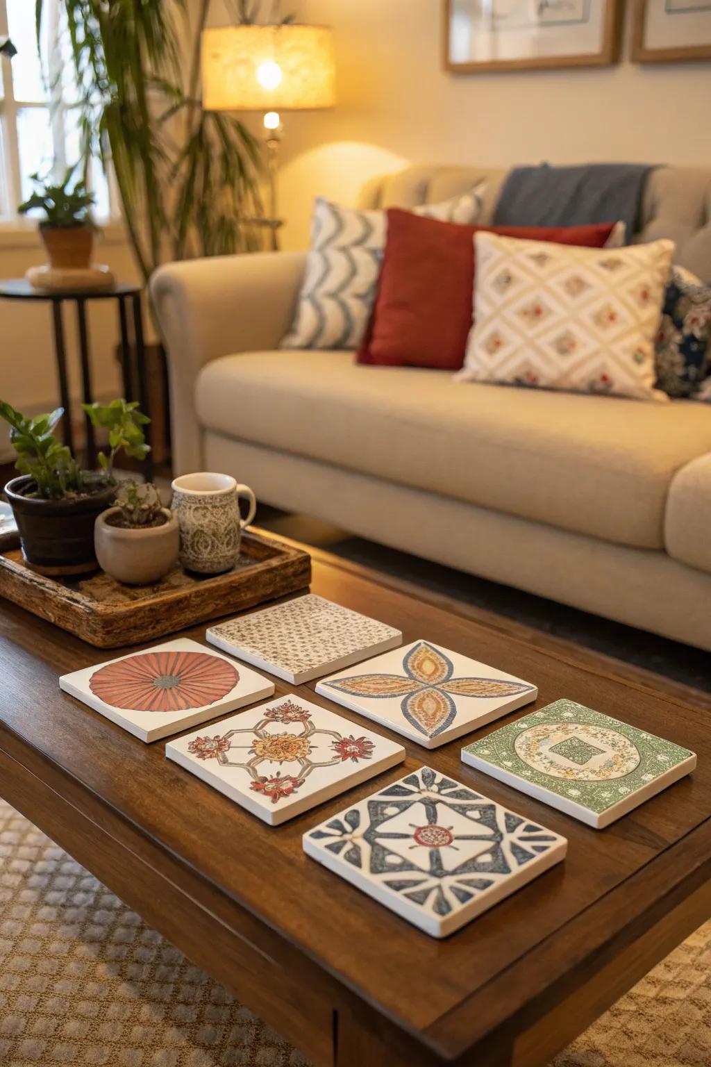 Cosmetic coasters lending a fashionable touch to the table.
