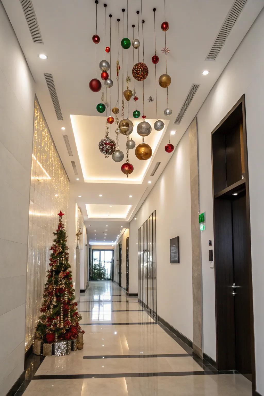 Hanging baubles design a striking, ethereal tree appearance.