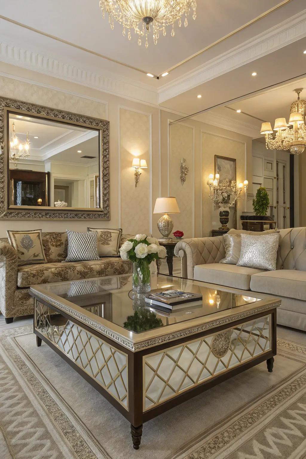 Mirrored tables introduce glamour and enhance light in every space.