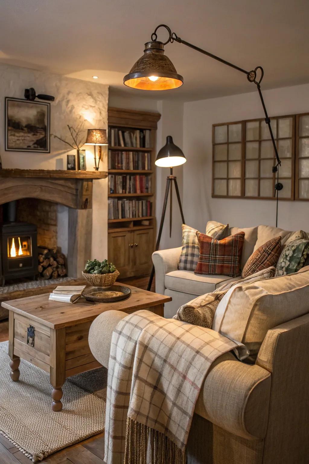 Adaptable illumination sets the mood inside this cozy lounging space.