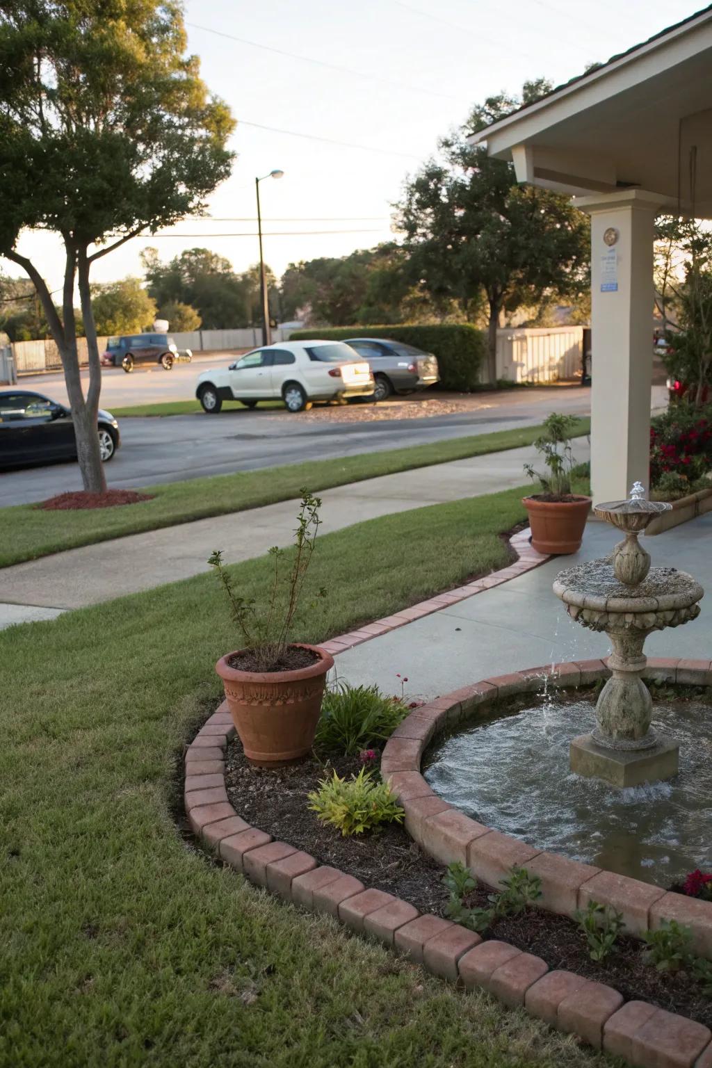 A water feature brings a sense of peace and charm to your parking vicinity.