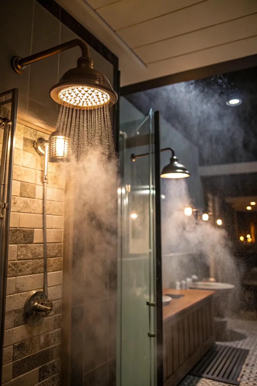Vapor-resistant illumination ensures safety and enhances steam space ambiance.