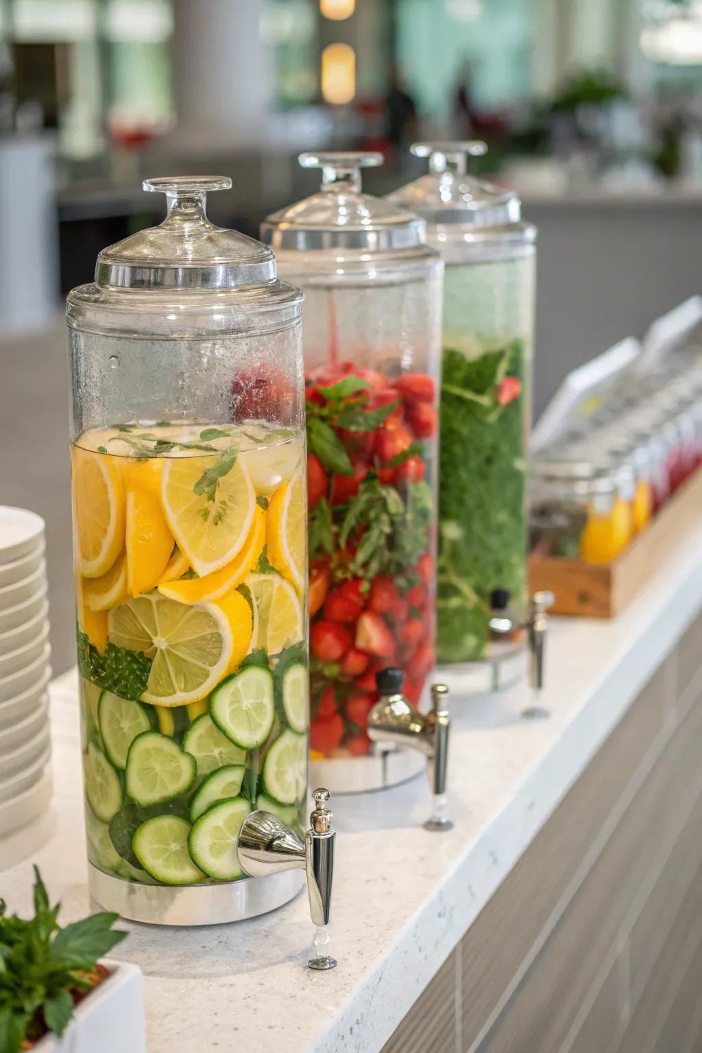 A refreshing flavored water counter to keep guests hydrated.