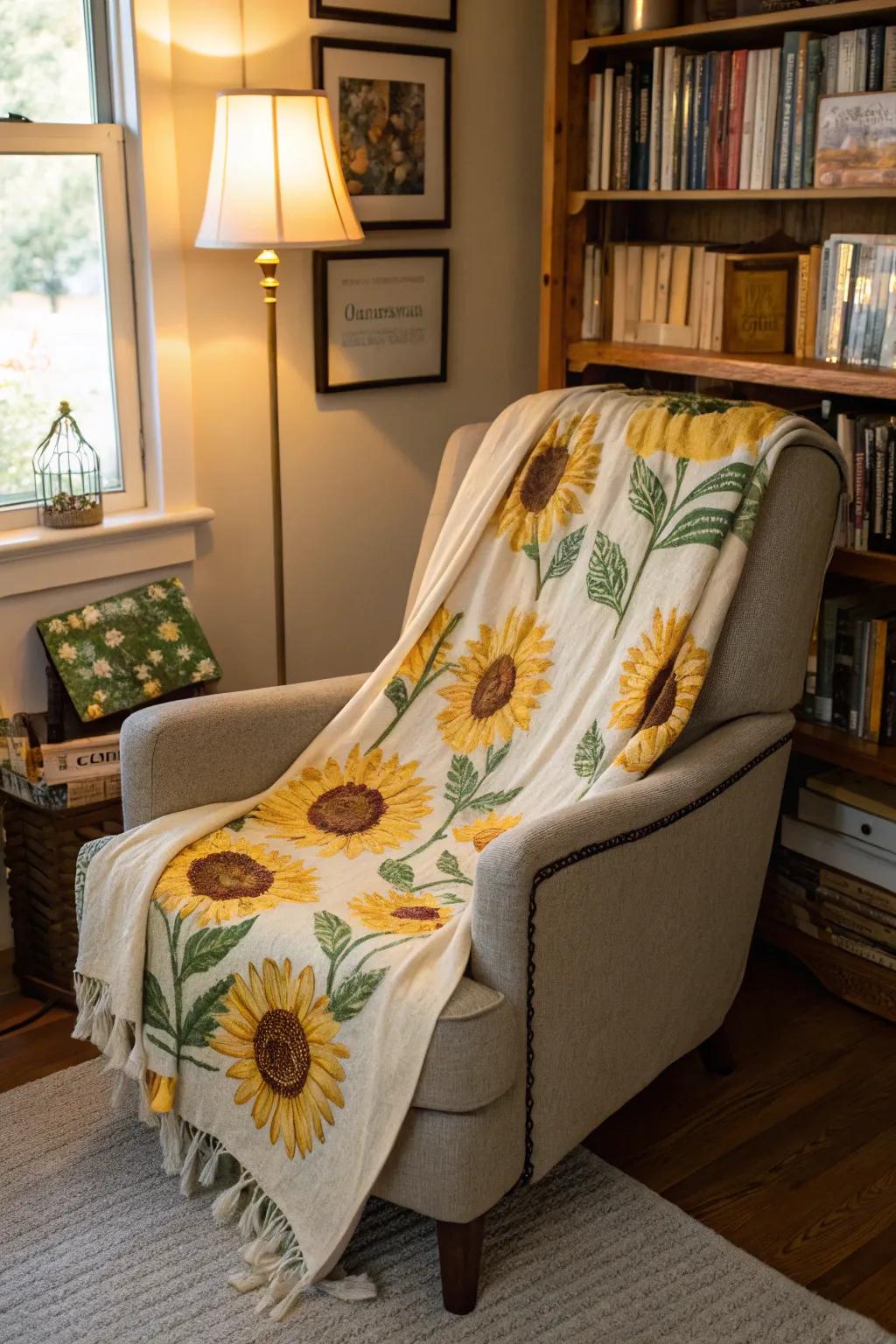 Warm and inviting sunny bloom-themed blanket.