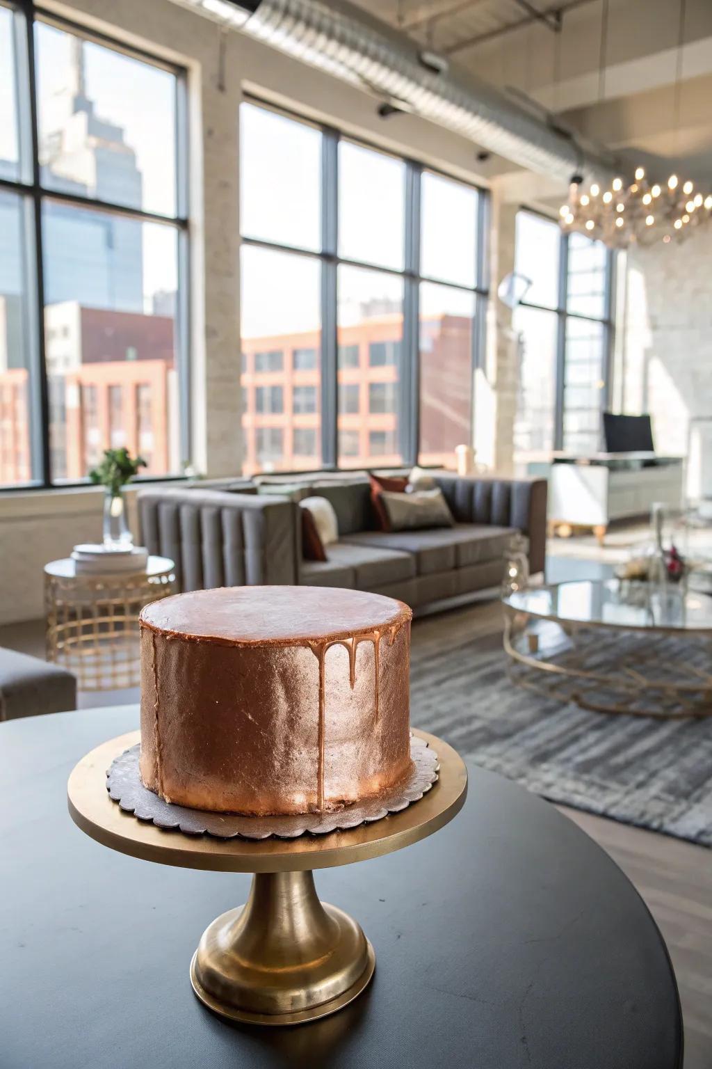 A metallic wonder cake that captures attention with its futuristic design.