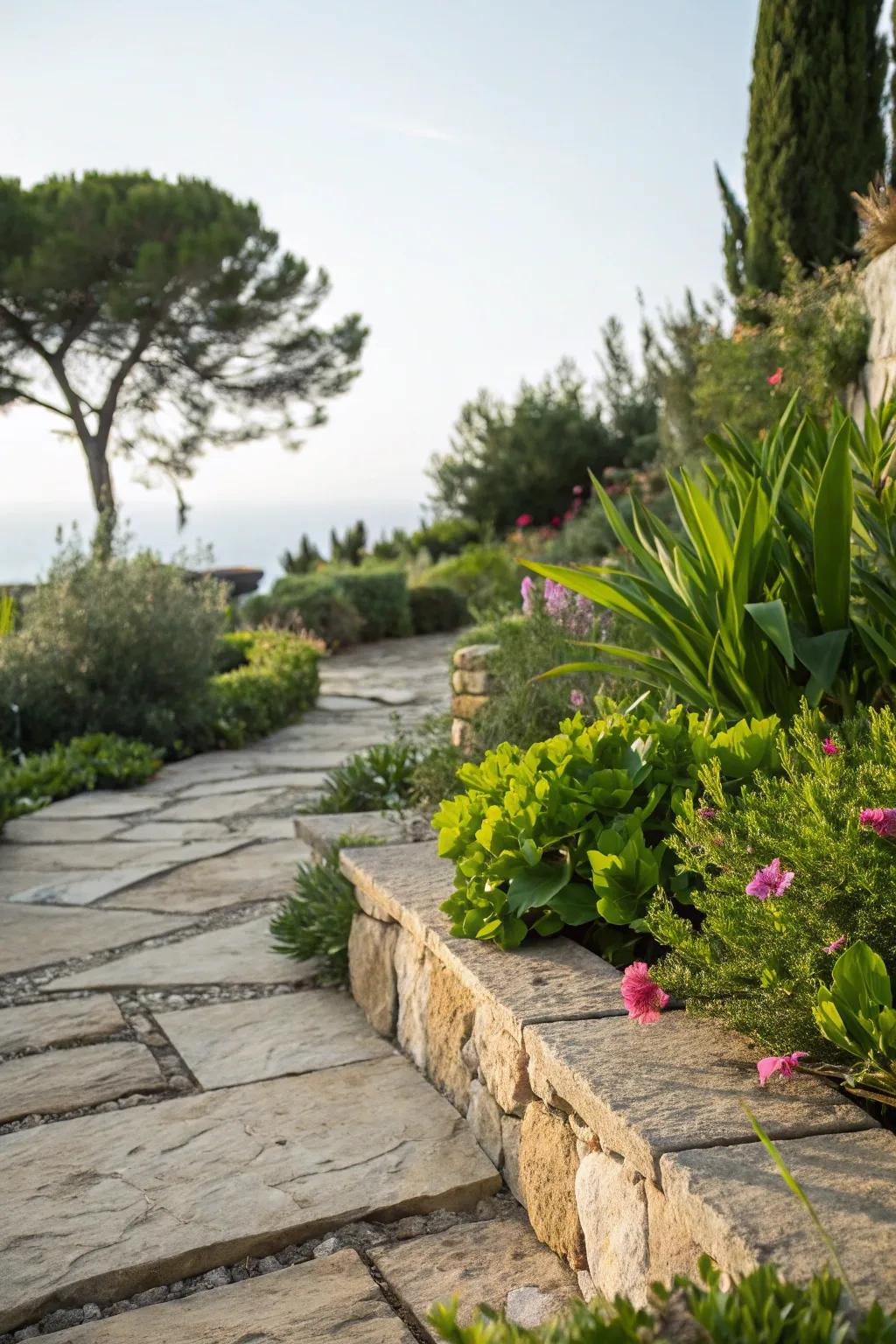 Unaltered stone pieces provide a timeless and elegant patio ground.