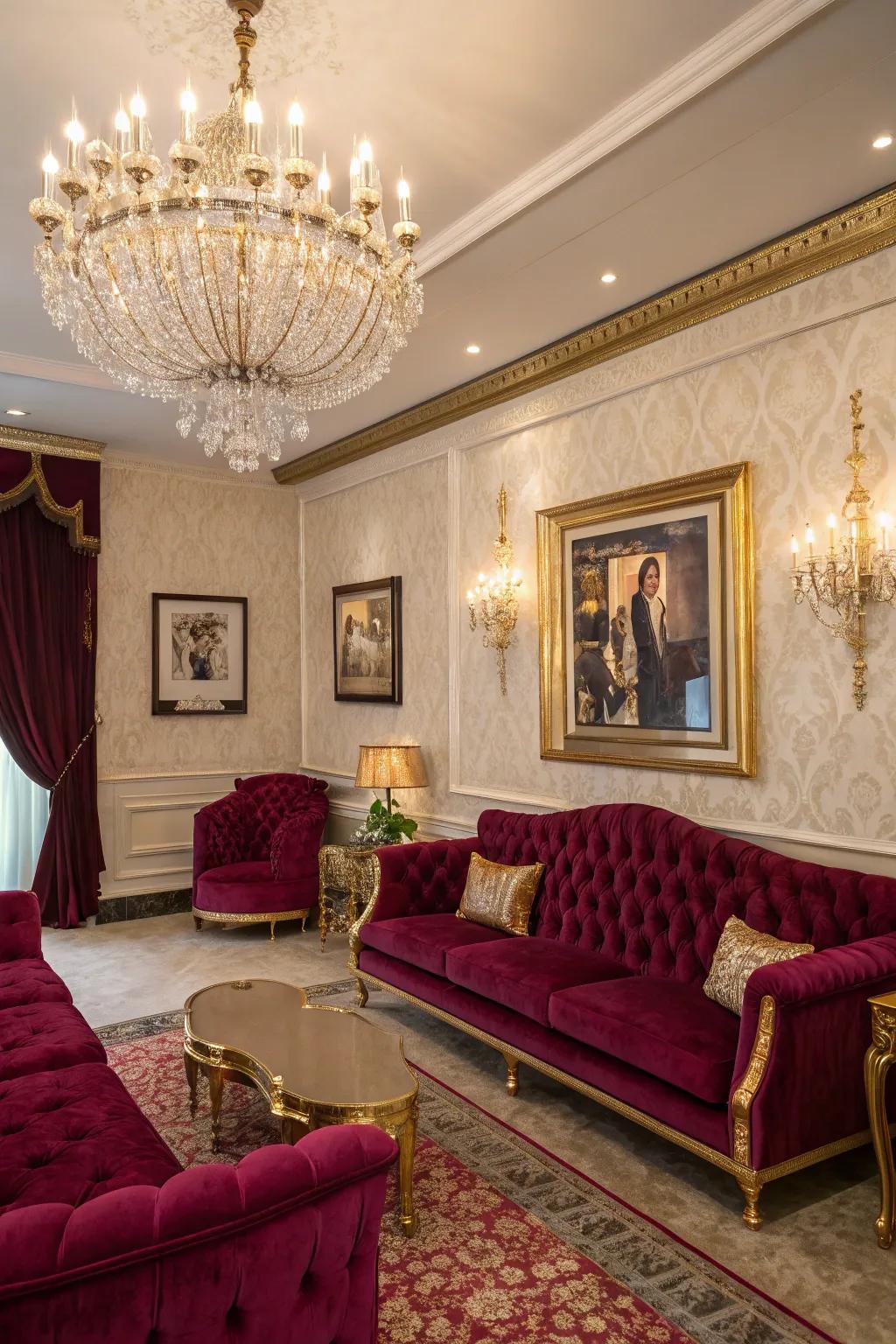 Tinseltown glam featuring opulent and glamorous decor.