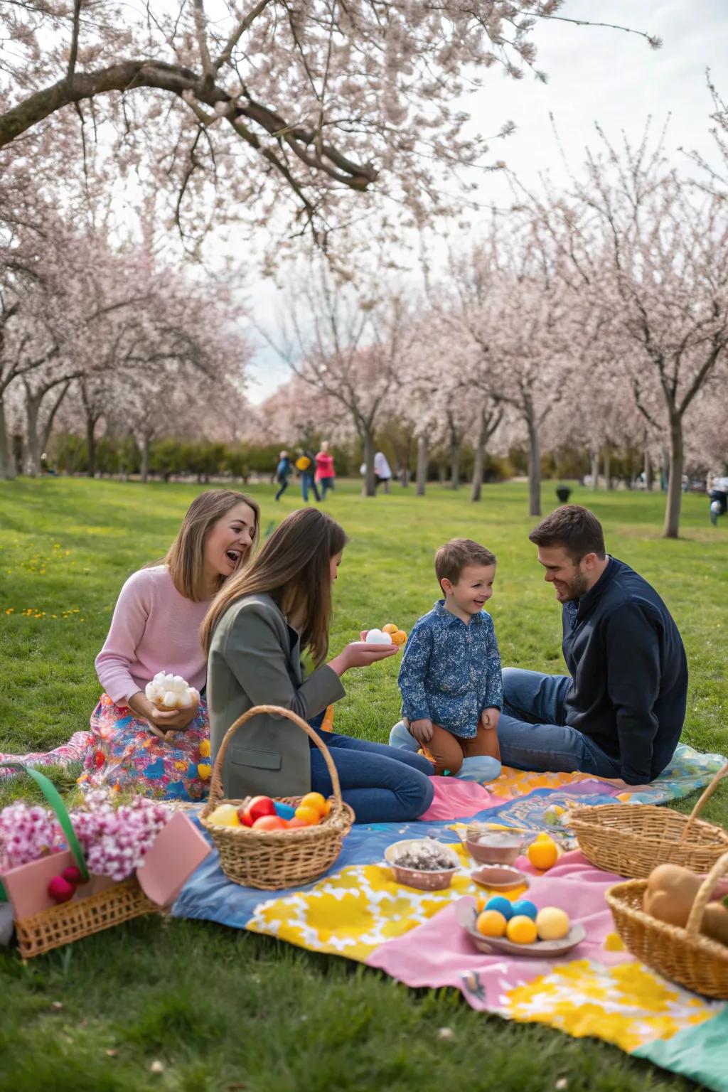 A relaxing family picnic celebrating Easter.
