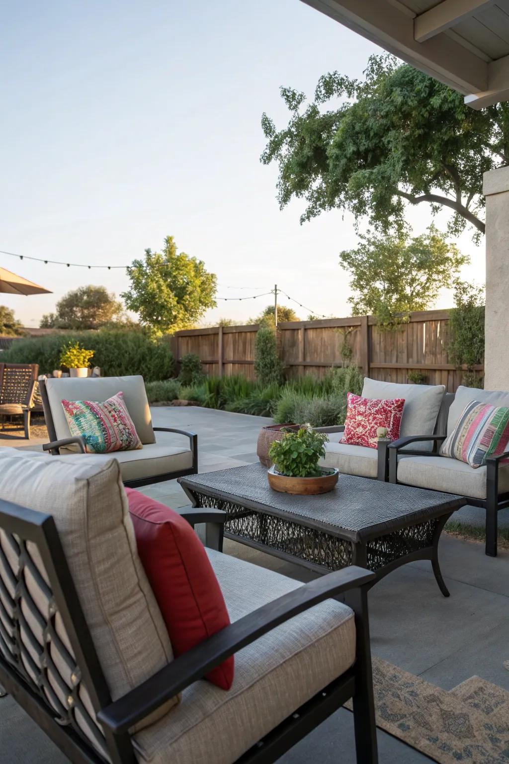 Outdoor comfort with stylish weather-resistant cushions on a patio.