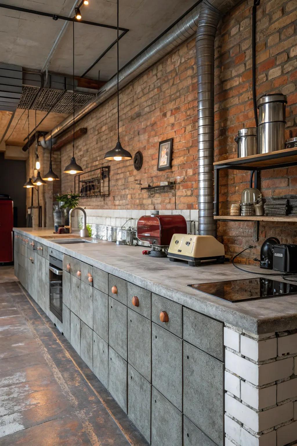 Rock tiles contribute urban chic to this urban kitchen.