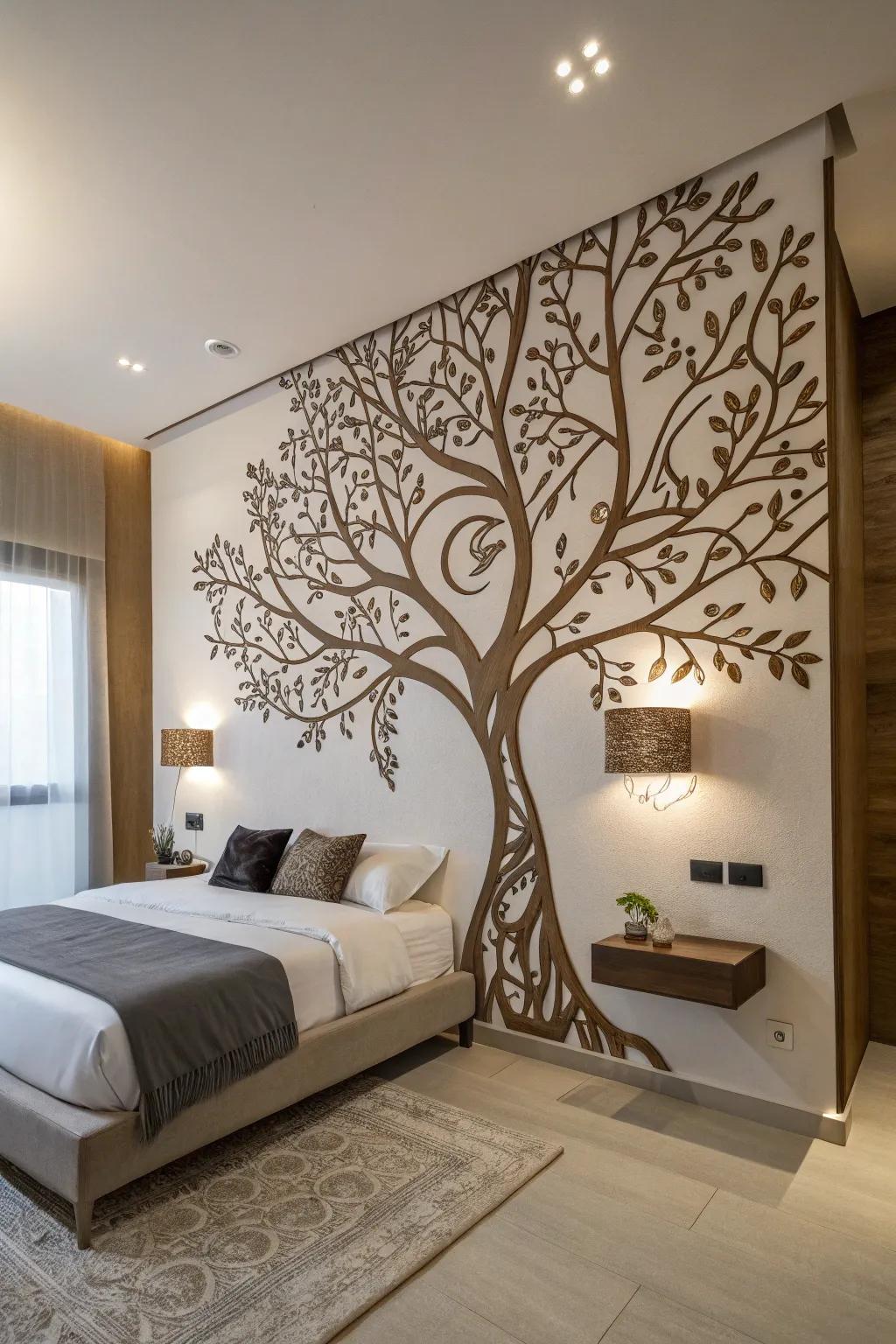 With a personal touch, a Arbor Vitae wall sticker enhances a modern bedroom.