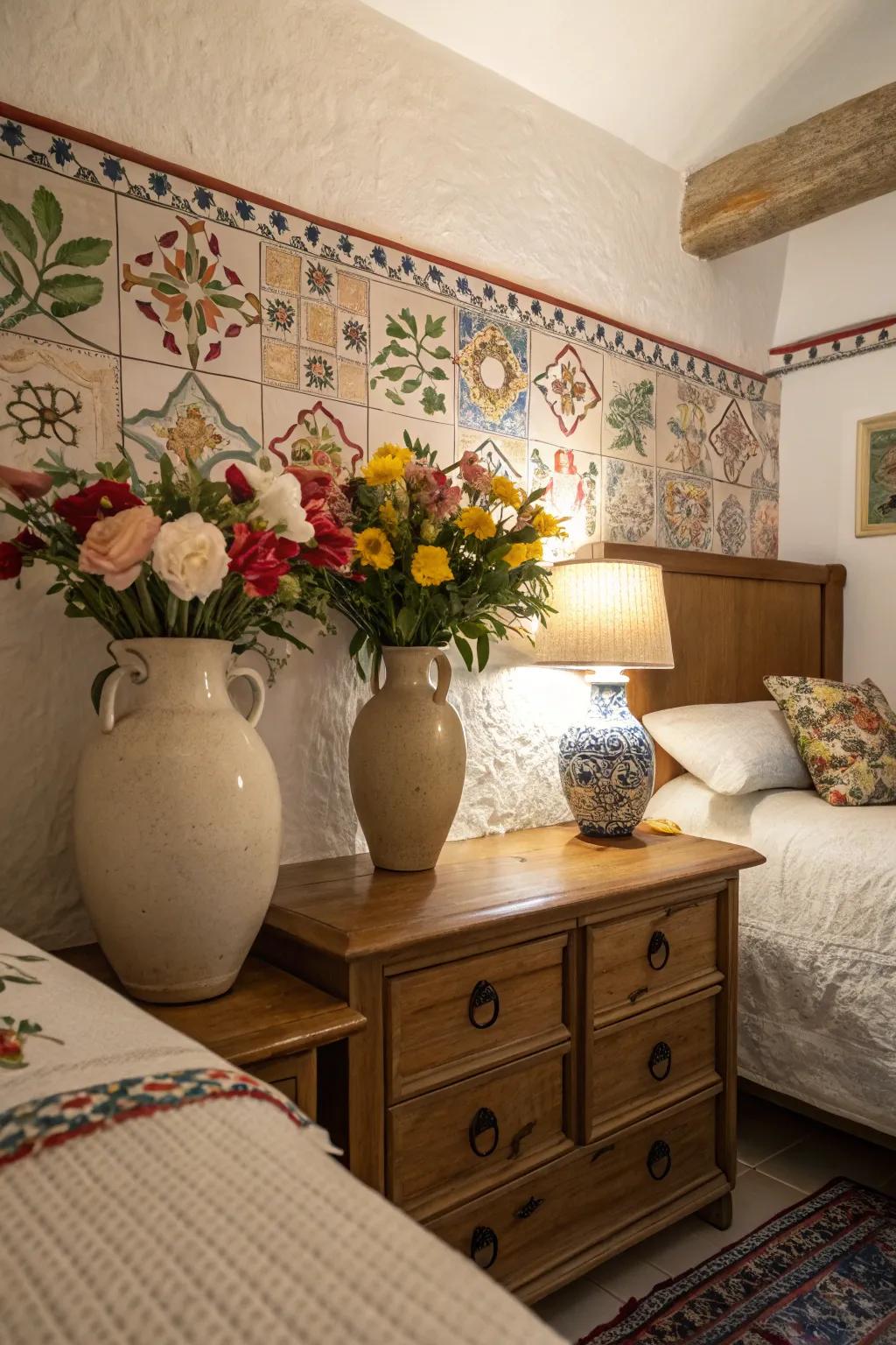 Ceramic elements inject color and artisanal charm to your decor.