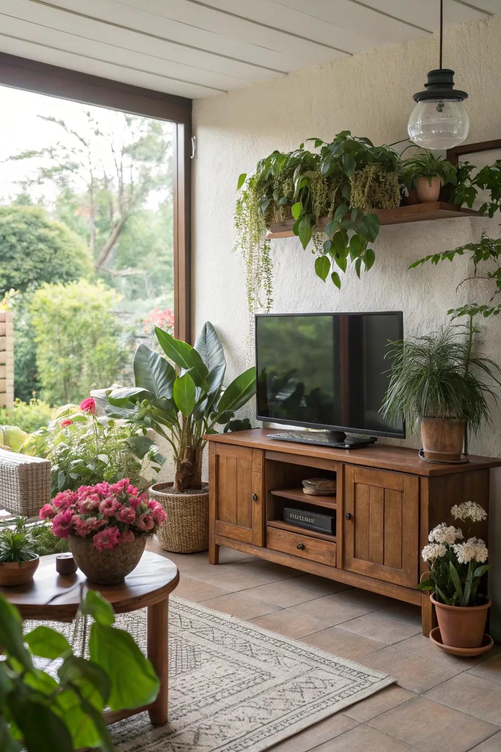 Natural elements establish a serene and calming atmosphere.