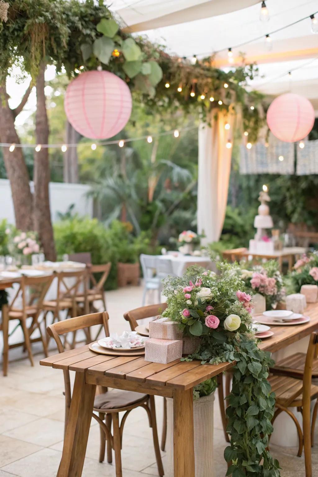 A fresh appearance employing nature-inspired details like wood and greenery.