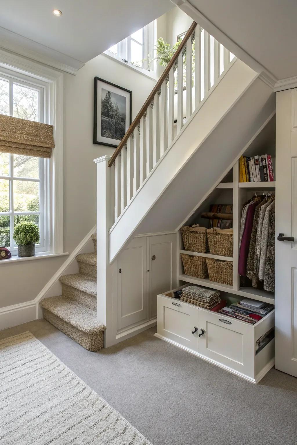 Hidden room maintains style and functionality on the upper hallway.