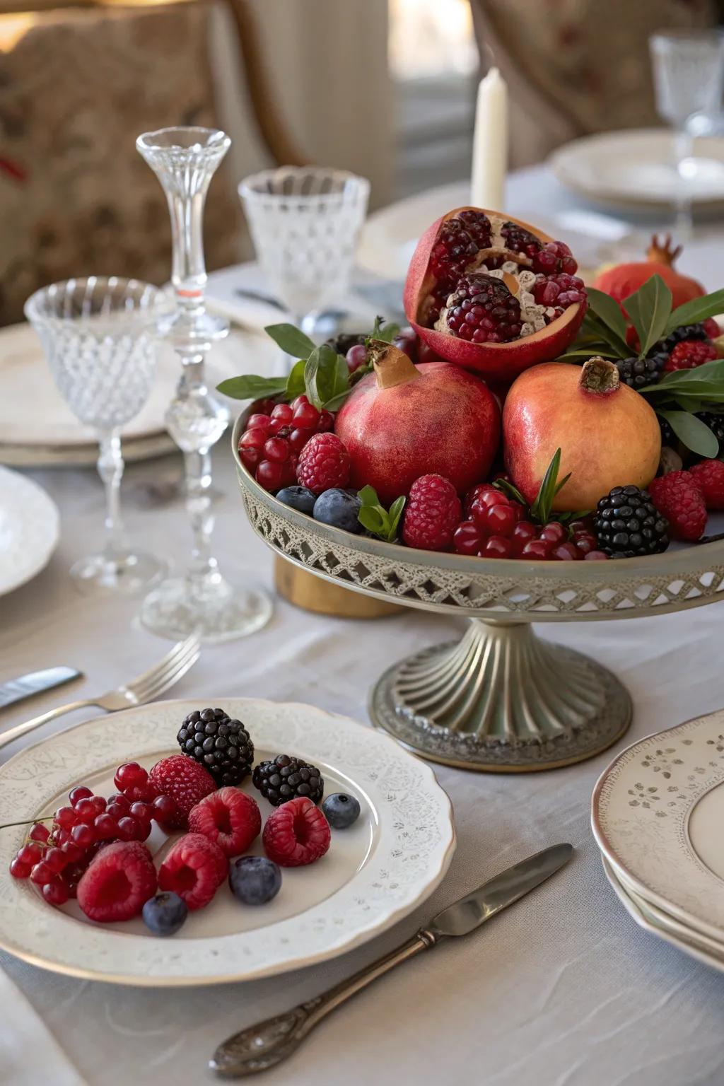 Fresh fruits include color and freshness to the table.