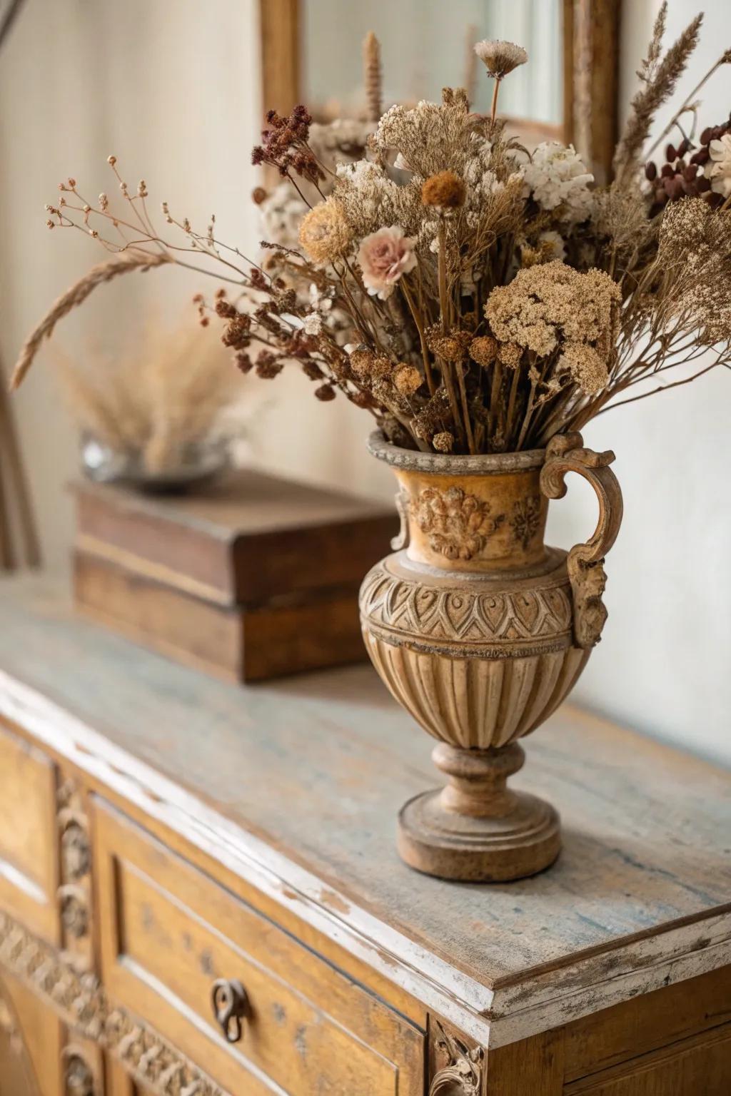 Cherish ageless beauty through dried floral arrangements.